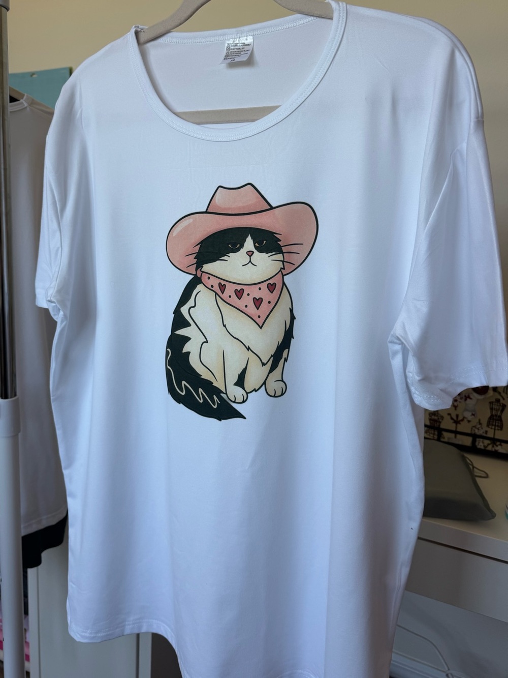 Cowgirl Cat Graphic Shirt Cute Kitty Cowboy Women Tee Trendy White Top